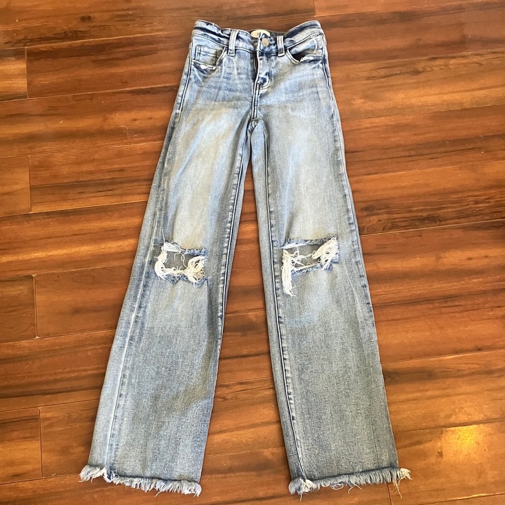BKE Light Blue Distressed Straight Leg Jeans
